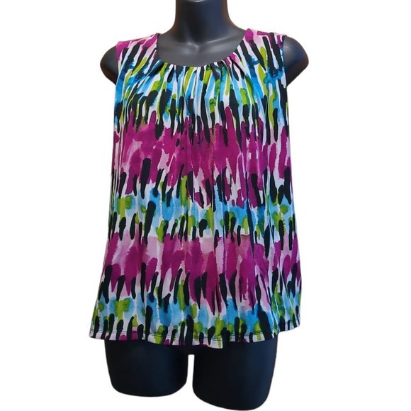 Jones Studio Tops - 𝅺JONES Studio sleeveless blouse multi color tie dye splash pleated neckline